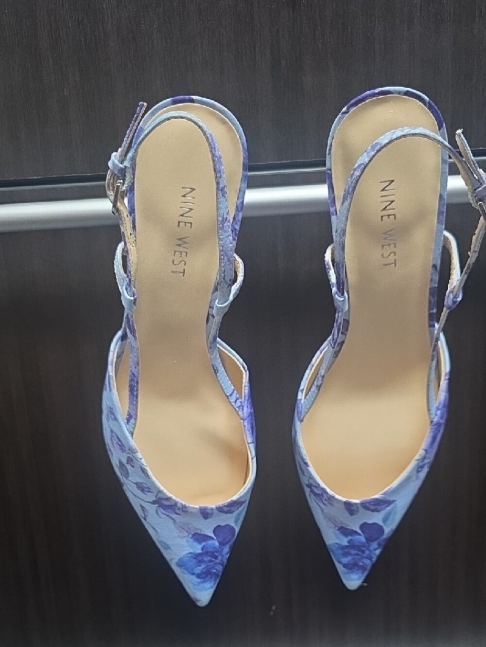 Nine West Lavender Blue Floral Pointed Slingback Heels - Picture 2 of 4